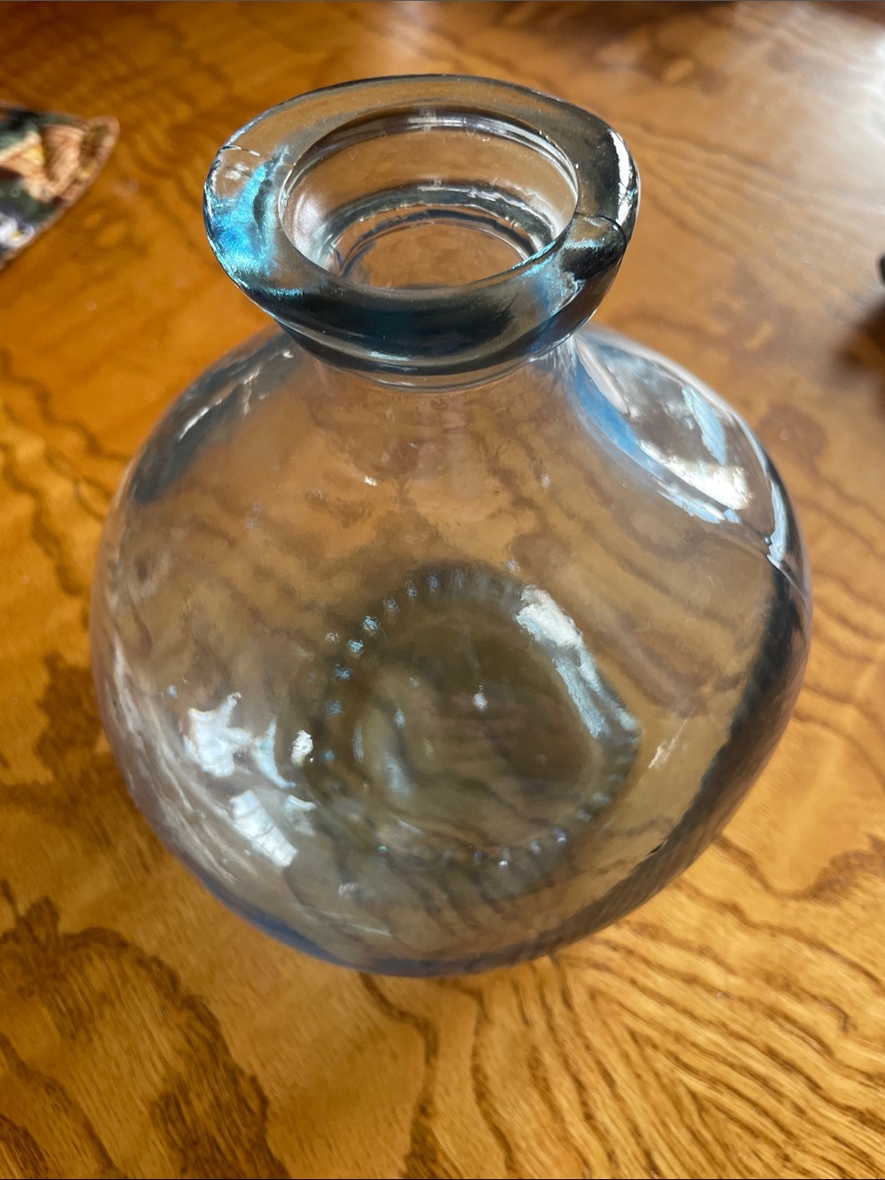 Round Blue Glass Decorative Vase for Home Accents
